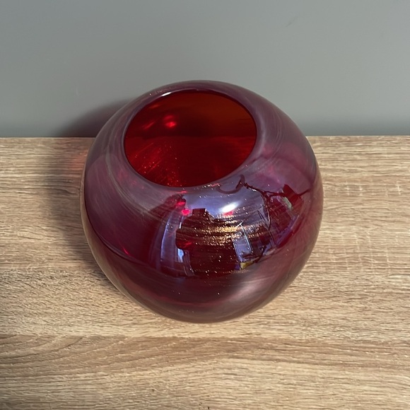 Abbott Rich Red and Metallic Gold Glass Sphere Vase Home Decor Round Ball - Picture 3 of 8